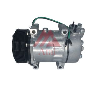 COMPRESSOR SANDEN 7H15 SCANIA 2008>2013 POLIA 8PK 119MM 24 VOLTS SAÍDA PARA CIMA